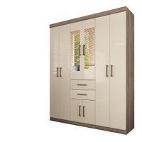 Guarda Roupa Casal com Espelho 8 Portas 2 Gavetas Verona Santos Andira Castanha/ Off White