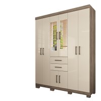 Guarda Roupa Casal com Pés e Espelho 8 Portas 2 Gavetas Verona Santos Andira Castanho/Off White