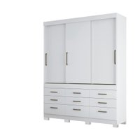 Guarda Roupa Casal com Pés 3 Portas Correr 9 Gavetas Click Santos Andirá Branco