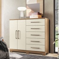 Comoda Grande Malaga 2 Portas 5 Gavetas c/ Pes Santos Andira Jatobá/Areia