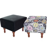 Kit com 2 Puff Banqueta 40x40cm Quadrado Decorativo Pés Madeira BF Colchões - PRETO