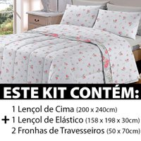 Jogo De Cama Lençol Queen 4 Peças 150 Fios Antialérgico Camesa - Naura