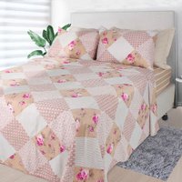 Jogo de Cama Lençol 4 Peças Queen Com Elástico Estampado 158x198x30cm GEOMETRICO FLORAL