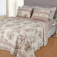 Jogo de Cama Lençol 4 Peças Queen Com Elástico Estampado 158x198x30cm FLORAL