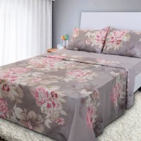 Jogo de Cama Lençol 4 Peças Queen Com Elástico Estampado 158x198x30cm ROSE POA