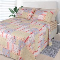 Jogo de Cama Lençol 4 Peças Queen Com Elástico Estampado 158x198x30cm BF Colchões PATCHWORK