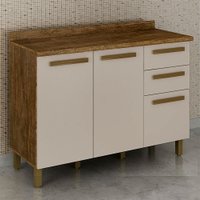 Balcão de Cozinha Pérola com Tampo Ipê com Off White 2 Portas 3 Gavetas ValdeMóveis