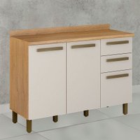 Balcão de Cozinha Pérola com Tampo Cinamomo com Off White 3 Gavetas 2 Portas ValdeMóveis