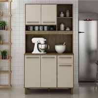 Armário de Cozinha Ametista Ipê com Off White 5 Portas 1 Gaveta e Nichos Valdemóveis