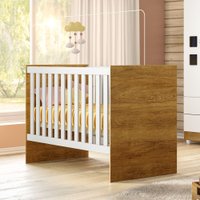 Berço Life Branco com Madeirado Ipê em MDF Tigus Baby