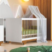 Berço Mini Cama Flocos Branco Madeirado com Ipê Tigus Baby