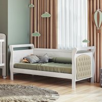 Cama Allegra Capitonê Suede Cru com Branco Tigus Baby