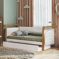 Cama Allegra Capitonê Branco com Ipê com Auxiliar Courino Branco Tigus Baby