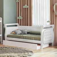 Cama Allegra Capitonê com Auxiliar Courino Branco com Branco Tigus Baby