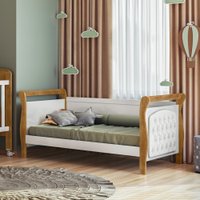 Cama Allegra Branco com Ipê Courino Branco Capitonê Tigus Baby