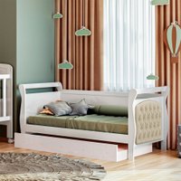 Cama Allegra Capitonê Suede Cru com Branco com Auxiliar Tigus Baby