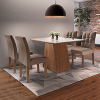 Conjunto Sala de Jantar Mesa Sevilha Tampo de Vidro 4 Cadeiras Vitoria Chocolate com Animale Marrom Cel Moveis
