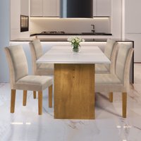 Conjunto Sala de Jantar Mesa Júlia e 4 Cadeiras Júlia Ipê com Off White e Pena Bege Cel Moveis