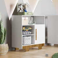 Cômoda 1 Porta 3 Prateleiras Flocos Branco com Madeirado Ypê Tigus Baby