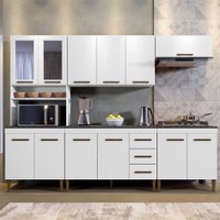 Cozinha Atenas Com Vidro Reflecta 12 Portas 3 Gavetas e Balcão Para Cooktop 04 Bocas