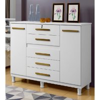 Cômoda Bromélia Branco Com 5 Gavetas E 2 Portas Kaiki Móveis