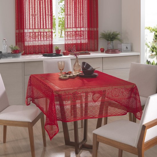 Toalha Mesa Quadrada Renda Interlar Color Vermelho 4 Lugares