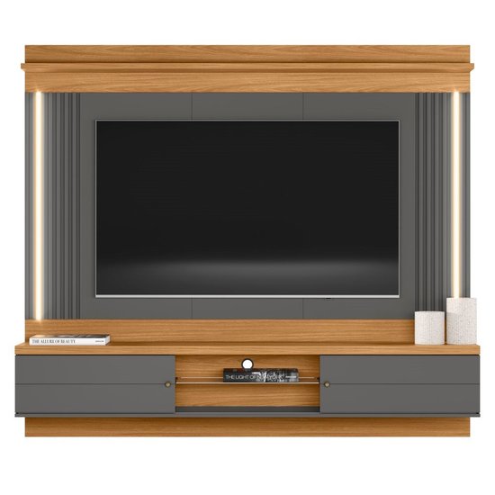 Painel Home para TV 70 polegadas Nature/Chumbo Ripado com Led Barcelona 2.0 Linea Brasil