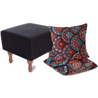 Kit Puff Banqueta 40cm  BF Colchões - PRETO + 2 Almofadas Decorativas 45cm Para Sala