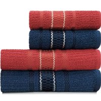 Jogo de Toalhas 4 Peças Banhão Gigante + Rosto 100 Algodão Capri Emcompre Marcotex VERMELHO AZUL