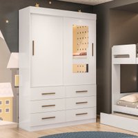 Roupeiro Texas Flex Color Branco E Ypê Com Branco Com Espelho 2 Portas 6 Gavetas Tigus Baby