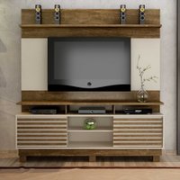 Estante Home Texas para TV até 60 Polegadas 2 Portas 2 Prateleiras e Nichos Ipê com Off White ValdeMóveis