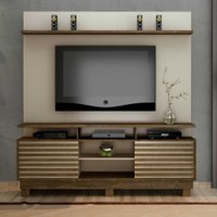 Estante Home Texas para TV até 60 Polegadas 2 Portas 2 Prateleiras e Nichos Off White com Ipê ValdeMóveis