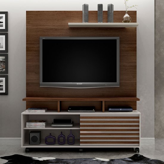 Estante Home Star Para TV Até 60 Polegadas 1 Porta Chocolate/Off White Valdemóveis