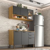 Cozinha Compacta Valencia com Vidro 2 Peças 6 Portas 2 Gavetas Salleto Moveis