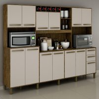 Cozinha Compacta Ágata Ipê com Off White 12 Portas ValdeMóveis