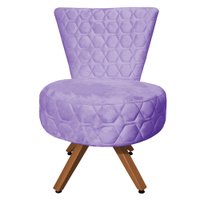Poltrona Cadeira Decorativa Matelassê Elegância Veludo Lilás Base Giratória Castanho - Lilás