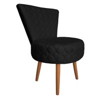 Poltrona Cadeira Decorativa Matelassê Elegância Veludo Preto Pés Palito Castanho - Pallazio