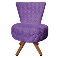 Poltrona Cadeira Decorativa Matelassê Elegância Veludo Roxo Base Giratória Castanho - Roxo