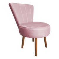 Poltrona Cadeira Decorativa Costurada Elegância Veludo Rosa Bebê Pés Palito Castanho - Pallazio
