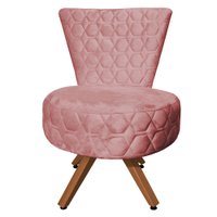 Poltrona Cadeira Decorativa Matelassê Elegância Veludo Rosê Base Giratória Castanho - Pallazio