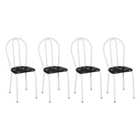 Kit 4 Cadeiras de Cozinha Texas Estampado Preto Florido Pés de Ferro Branco - Pallazio