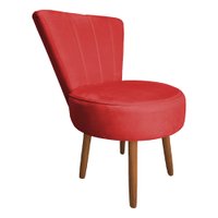 Poltrona Cadeira Decorativa Costurada Elegância Veludo Vermelho Pés Palito Castanho - Pallazio