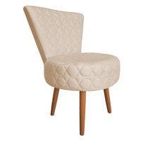 Poltrona Cadeira Decorativa Matelassê Elegância Veludo Bege Pés Palito Castanho - Pallazio
