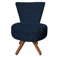Poltrona Cadeira Decorativa Matelassê Elegância Veludo Azul Marinho Base Giratória Castanho - Azul Marinho