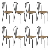 Kit 8 Cadeiras de Cozinha Texas Estampado Rattan Pés de Ferro Cromo Preto - Pallazio