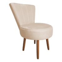 Poltrona Cadeira Decorativa Costurada Elegância Veludo Bege Pés Palito Castanho - Pallazio