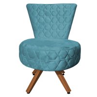 Poltrona Cadeira Decorativa Matelassê Elegância Veludo Azul Turquesa Base Giratória Castanho - Azul