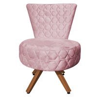 Poltrona Cadeira Decorativa Matelassê Elegância Veludo Rosa Bebê Base Giratória Castanho - Rosa