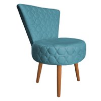 Poltrona Cadeira Decorativa Matelassê Elegância Veludo Azul Turquesa Pés Palito Castanho - Pallazio
