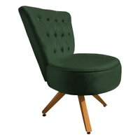 Poltrona Cadeira Decorativa Capitonê Elegância Veludo Verde Base Giratória Castanho - Pallazio